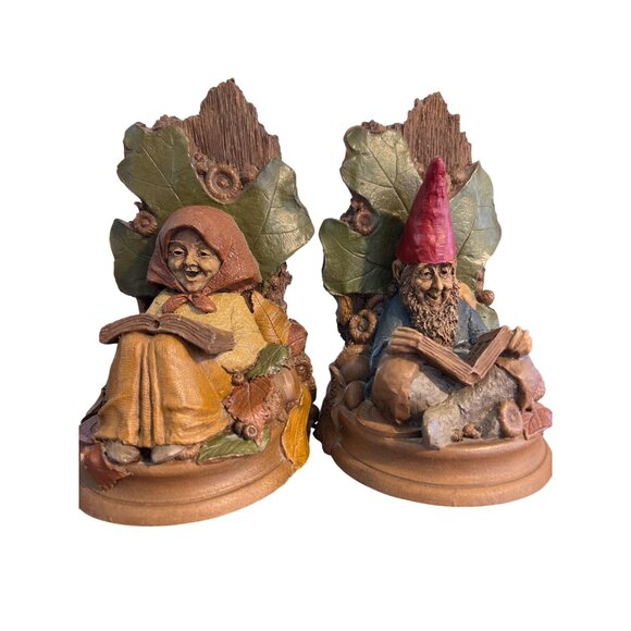 Vintage Tom Clark Betty Able Gnome Bookends 6.5" Tall Books Tree Bark Estate - Picture 1 of 10